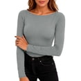 thumbnail image 1 of NominalSnug Womens Boat Neck Tops Long Sleeve Undershirts Slim Fit Base Layer Top Soft Basic Tees Fall Outfits, 1 of 8