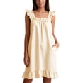 thumbnail image 1 of NominalSnug Womens Cotton Nightgown Square Neck Ruffle Strap Sleeveless Midi Sleep Dress With Pockets Loungewear, 1 of 6