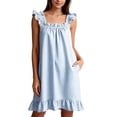 thumbnail image 1 of NominalSnug Womens Cotton Nightgown Square Neck Ruffle Strap Sleeveless Midi Sleep Dress With Pockets Loungewear, 1 of 6