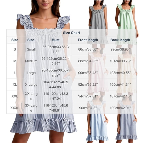 NominalSnug Womens Cotton Nightgown Square Neck Ruffle Strap Sleeveless Midi Sleep Dress With Pockets Loungewear