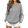 thumbnail image 1 of NominalSnug Womens Fleece Lined Crew Neck Sweatshirts Long Sleeve Stripe Pullover Tops Loose Fit Fall Outfits, 1 of 8