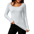 thumbnail image 1 of NominalSnug Womens Fleece Lined Thermal Tops Crewneck Long Sleeve Shirts Stretchy Slim Fit Winter Warm Base Layer With Thumb Hole, 1 of 8