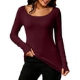 thumbnail image 1 of NominalSnug Womens Fleece Lined Thermal Tops Crewneck Long Sleeve Shirts Stretchy Slim Fit Winter Warm Base Layer With Thumb Hole, 1 of 8