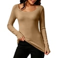 thumbnail image 1 of NominalSnug Womens Fleece Lined Thermal Tops Crewneck Long Sleeve Shirts Stretchy Slim Fit Winter Warm Base Layer With Thumb Hole, 1 of 8