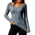 thumbnail image 1 of NominalSnug Womens Fleece Lined Thermal Tops Crewneck Long Sleeve Shirts Stretchy Slim Fit Winter Warm Base Layer With Thumb Hole, 1 of 8