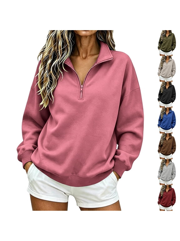 Womens Half Zip Oversized Sweatshirts Lightfleece Lined Long Sleeve Pullover Tops Fall Fashion Clothes