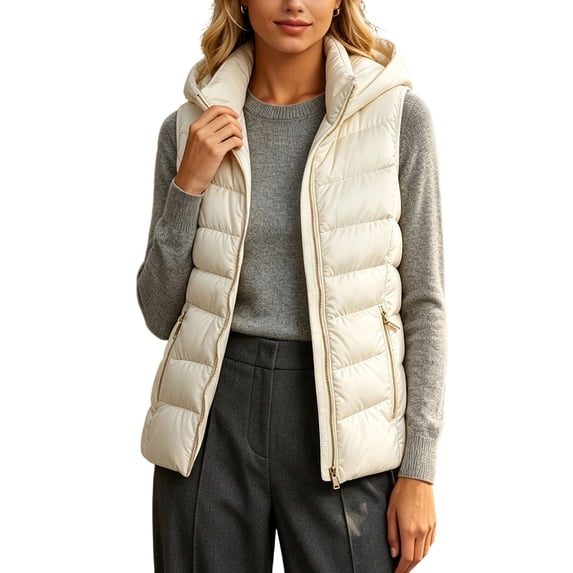 NominalSnug Womens Hooded Puffer Vest Full Zip Sleeveless Quilted Gilet With Zipper Pockets Winter Warm Outerwear