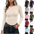 thumbnail image 1 of NominalSnug Womens Long Sleeve Shirts Fitted Going out Tops Stretch Crewneck Ribbed T-Shirt Slim Fit Casual Basic Tops, 1 of 8