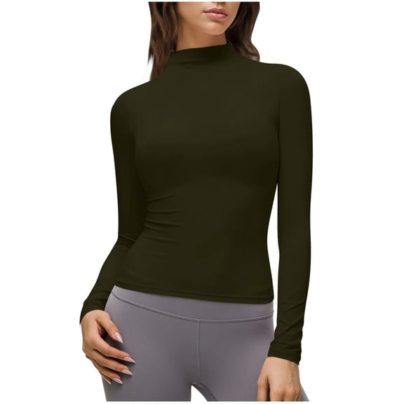 NominalSnug Womens Long Sleeve Shirts Turtleneck Basic Slim Fitted Tops Lightweight Stretch Base Layer T-Shirt