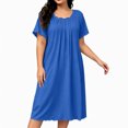 thumbnail image 1 of NominalSnug Womens Nightgown Scalloped Neck Short Sleeve Loose Midi Sleep Dress Loungewear, 1 of 6