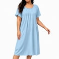 thumbnail image 1 of NominalSnug Womens Nightgown Scalloped Neck Short Sleeve Loose Midi Sleep Dress Loungewear, 1 of 6