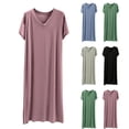 thumbnail image 1 of NominalSnug Womens Nightgown V Neck Sleep Shirt Short Sleeve Nightshirt Soft Tshirt Nightdress with Pockets, 1 of 8