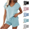thumbnail image 1 of NominalSnug Womens Pajamas Sets Built in Bra Cap Sleeve V Neck Striped Top Elastic Waisted Shorts Sleepwear, 1 of 8