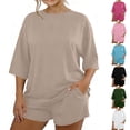 thumbnail image 1 of NominalSnug Womens Pajamas Sets Oversized Short Sleeve Top Elastic Waisted Shorts with Pockets Mathing Lounge Sets, 1 of 6