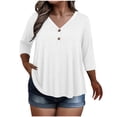 thumbnail image 1 of NominalSnug Womens Plus Size 3/4 Sleeve Tops V Neck Button Tee Shirts Dressy Casual Blouse Basic Loose Fitted Tunic Top, 1 of 6