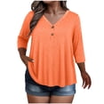 thumbnail image 1 of NominalSnug Womens Plus Size 3/4 Sleeve Tops V Neck Button Tee Shirts Dressy Casual Blouse Basic Loose Fitted Tunic Top, 1 of 6