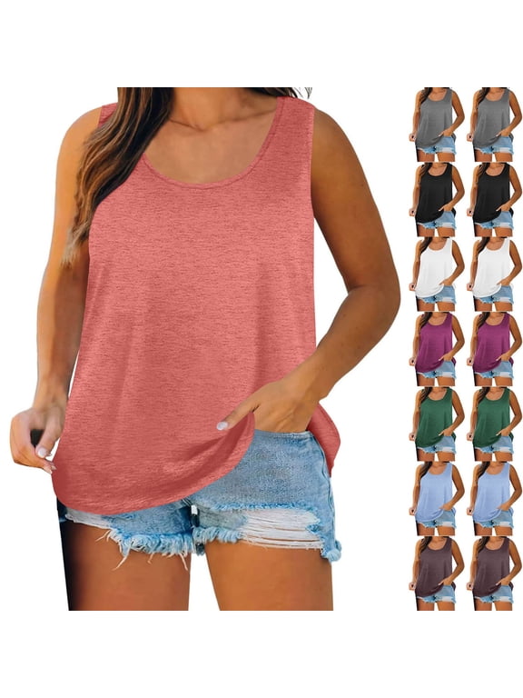 Womens Plus Size Tank Tops Sleeveless Summer Shirts Scoop Neck Blouses Casual Loose Tunic Tops