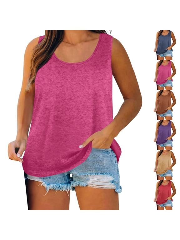 Womens Plus Size Tank Tops Sleeveless Summer Shirts Scoop Neck Blouses Casual Loose Tunic Tops