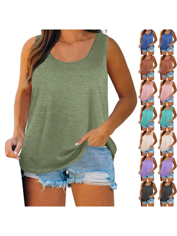 Womens Plus Size Tank Tops Sleeveless Summer Shirts Scoop Neck Blouses Casual Loose Tunic Tops