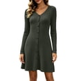 thumbnail image 1 of NominalSnug Womens Ribbed Knit Nightgown V Neck Long Sleeve Button Front A Line Mini Sleep Dress Loungewear, 1 of 8