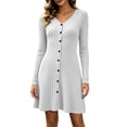 thumbnail image 1 of NominalSnug Womens Ribbed Knit Nightgown V Neck Long Sleeve Button Front A Line Mini Sleep Dress Loungewear, 1 of 8