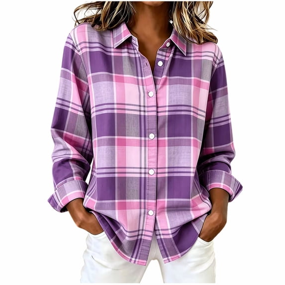 NominalSnug Womens Shirts Button down Long Sleeve Plaid Shirt Lightweight Business Casual Blouse Top