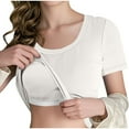 thumbnail image 1 of NominalSnug Womens Short Sleeve Tops Built in Bra Summer T Shirts Scoop Neck Ribbed Knit Fitted Basic Tee Casual Going Out Top, 1 of 6