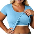 thumbnail image 1 of NominalSnug Womens Short Sleeve Tops Built in Bra Summer T Shirts Scoop Neck Ribbed Knit Fitted Basic Tee Casual Going Out Top, 1 of 5