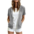 thumbnail image 1 of NominalSnug Womens Short Sleeve Zip up Hoodies Lightweight Slim Fitted Drawstring Comfort Sweatshirts Summer Casual Fashion Clothes, 1 of 8