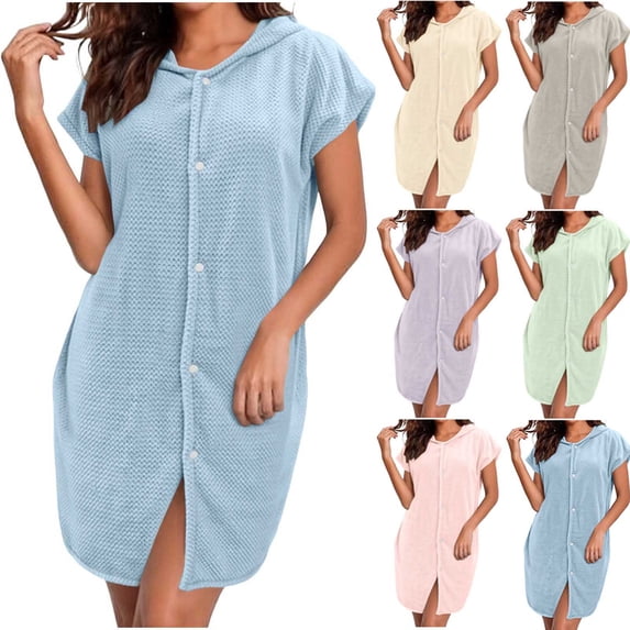 NominalSnug Womens Towel Dress Hooded Wearable Button Snaps Cover up Spa Beach Gym Bathrobe Towels Wrap
