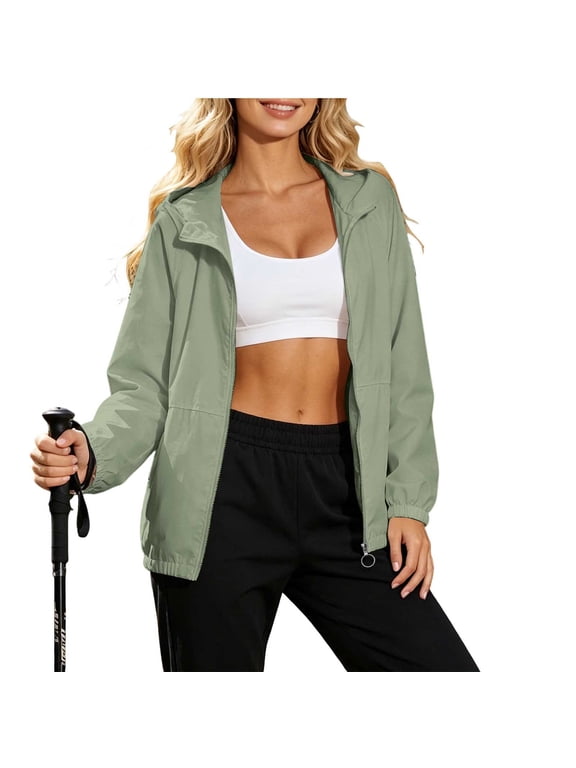 Womens Waterproof Rain Jacket Lightweight Raincoat Packable Hooded Outdoor Windbreaker