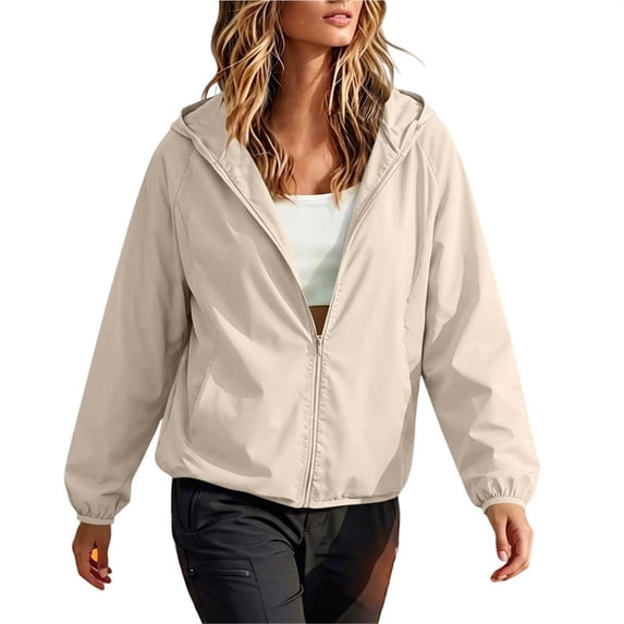 NominalSnug Womens Windbreaker Jacket Lightweight Full Zip up Long Sleeve Hooded Jacket with Pockets