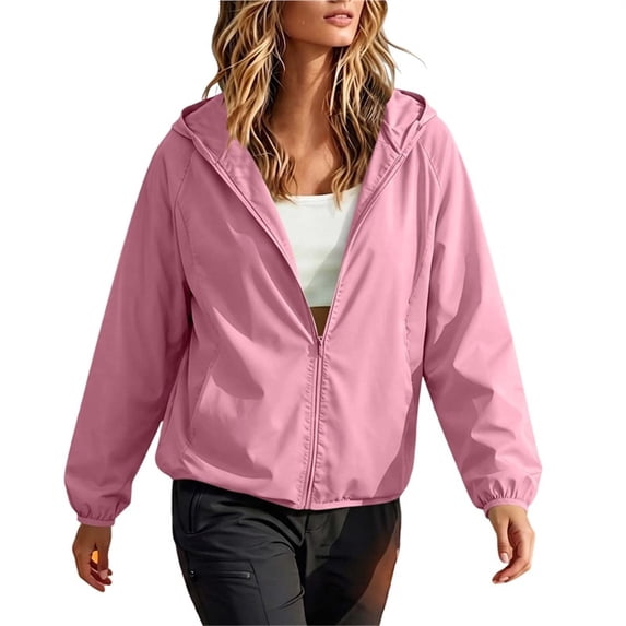 NominalSnug Womens Windbreaker Jacket Lightweight Full Zip up Long Sleeve Hooded Jacket with Pockets