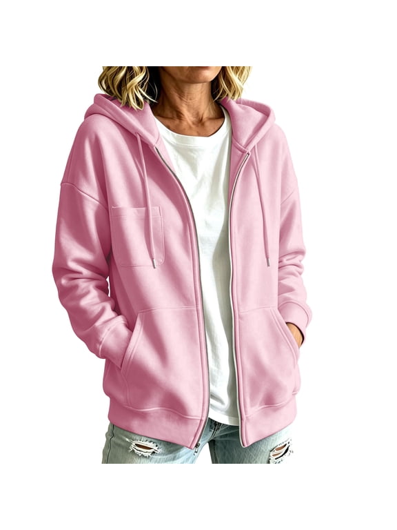Zip up Hoodies for Women Long Sleeve Hooded Sweatshirts Fleece Comfy Trendy Fall Jackets with Pockets