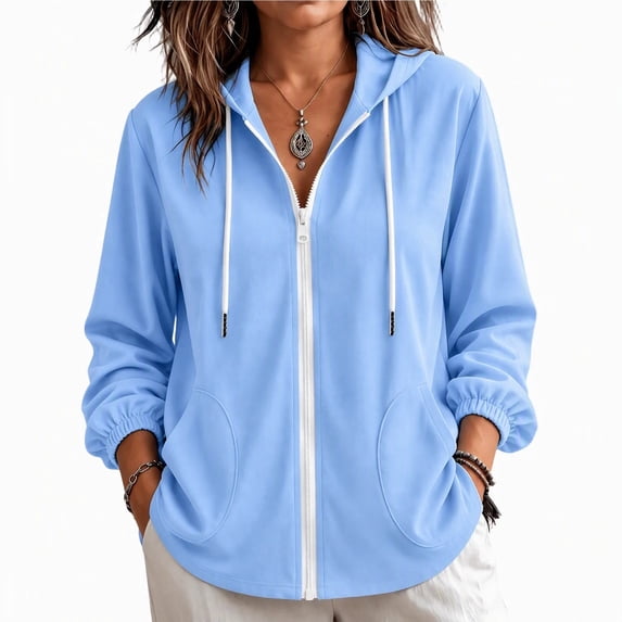 NominalSnug Zip up Hoodies for Women Long Sleeve Top Hooded Sweatshirts Loose Fit Jackets with Pocket