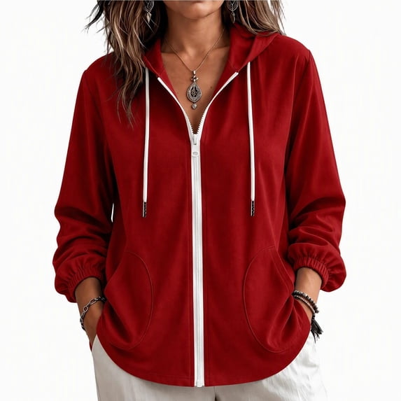 NominalSnug Zip up Hoodies for Women Long Sleeve Top Hooded Sweatshirts Loose Fit Jackets with Pocket