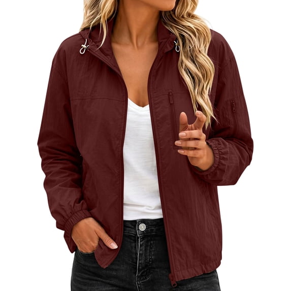 NominalSnug Zip up Jackets for Women Long Sleeve Hooded Shirts Lightweight Quick Dry Windbreak Waterproof Outwear with Pockets