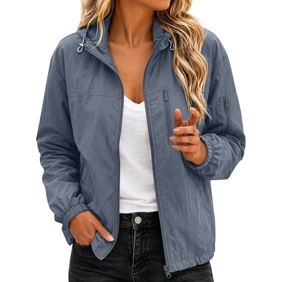 NominalSnug Zip up Jackets for Women Long Sleeve Hooded Shirts Lightweight Quick Dry Windbreak Waterproof Outwear with Pockets