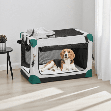 Nomipaw 26 Inch Portable Dog Crate Soft Collapsible,3-Door Travel Pet Crate for Small/Medium Dogs Indoor & Outdoor with Durable Mesh Windows & Storage Bag,Gray