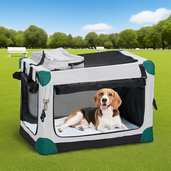 Nomipaw 30 Inch Portable Dog Crate Soft Collapsible,3-Door Travel Pet Crate for Small/Medium Dogs Indoor & Outdoor with Durable Mesh Windows & Storage Bag,Gray
