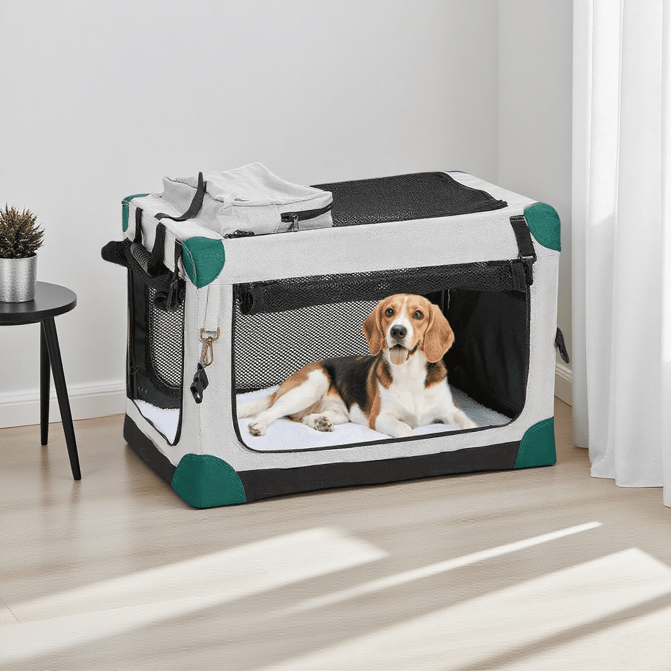 Nomipaw 36 Inch Portable Dog Crate Soft Collapsible,3-Door Travel Pet Crate for Small/Medium Dogs Indoor & Outdoor with Durable Mesh Windows & Storage Bag,Gray