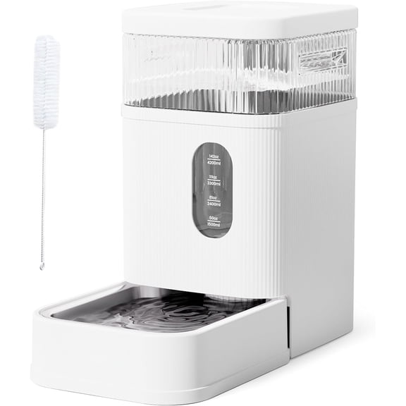 Nomipaw Automatic Dog Water Dispenser Gravity Waterer with Stainless Steel Bowl Water Dispenser 6.5L Large Capacity Water Feeder with Filters for Dogs Cats Pets, BPA-Free Noise-Free (White, 6.5L)