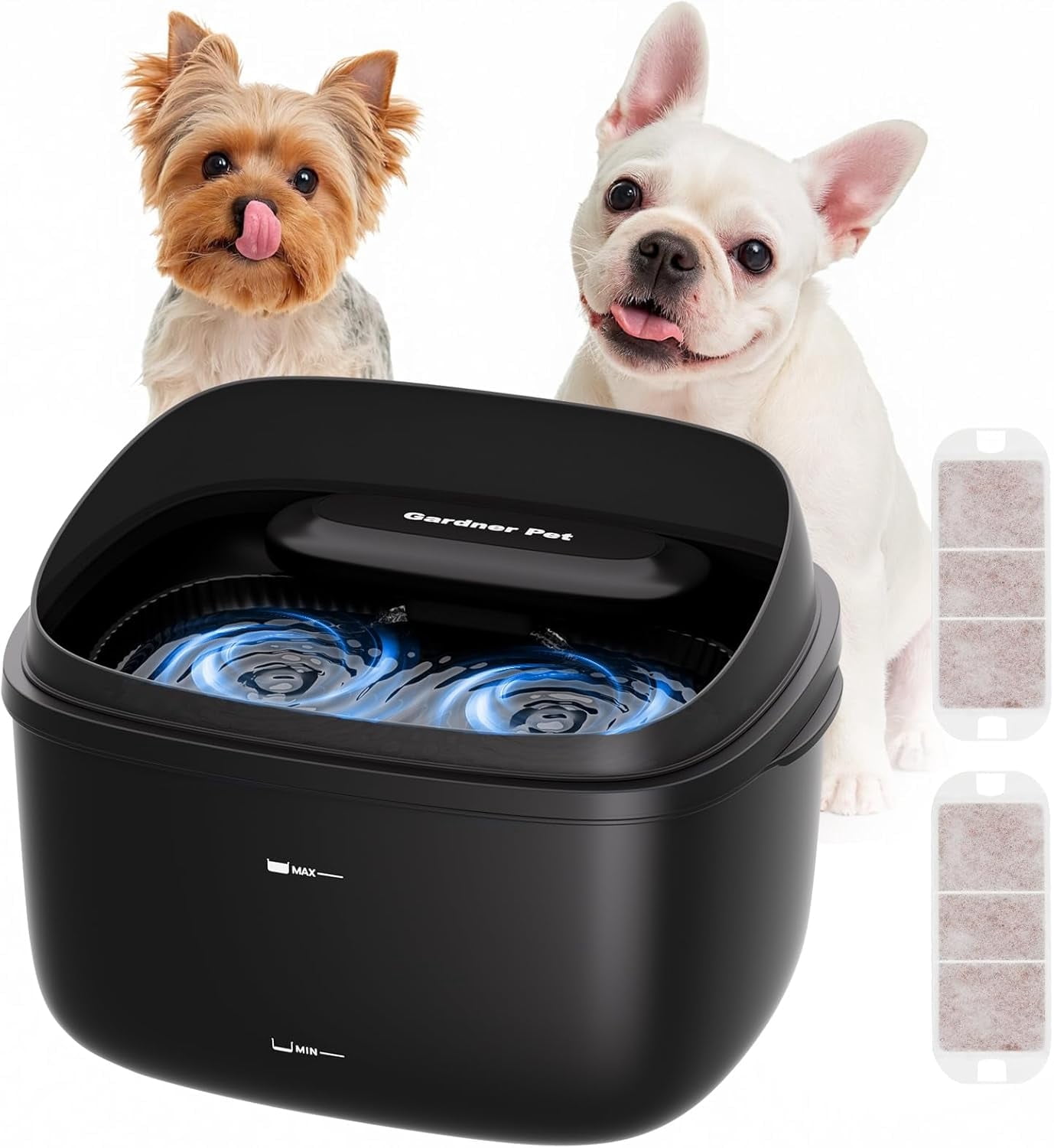 Nomipaw 1 Gallon Pet Water Fountain, Vortex Dog Water Fountain, Ultra Quiet Automatic Cat Fountain with Filter, Transparent Tank, Splash-Proof, Easy to Clean,Black