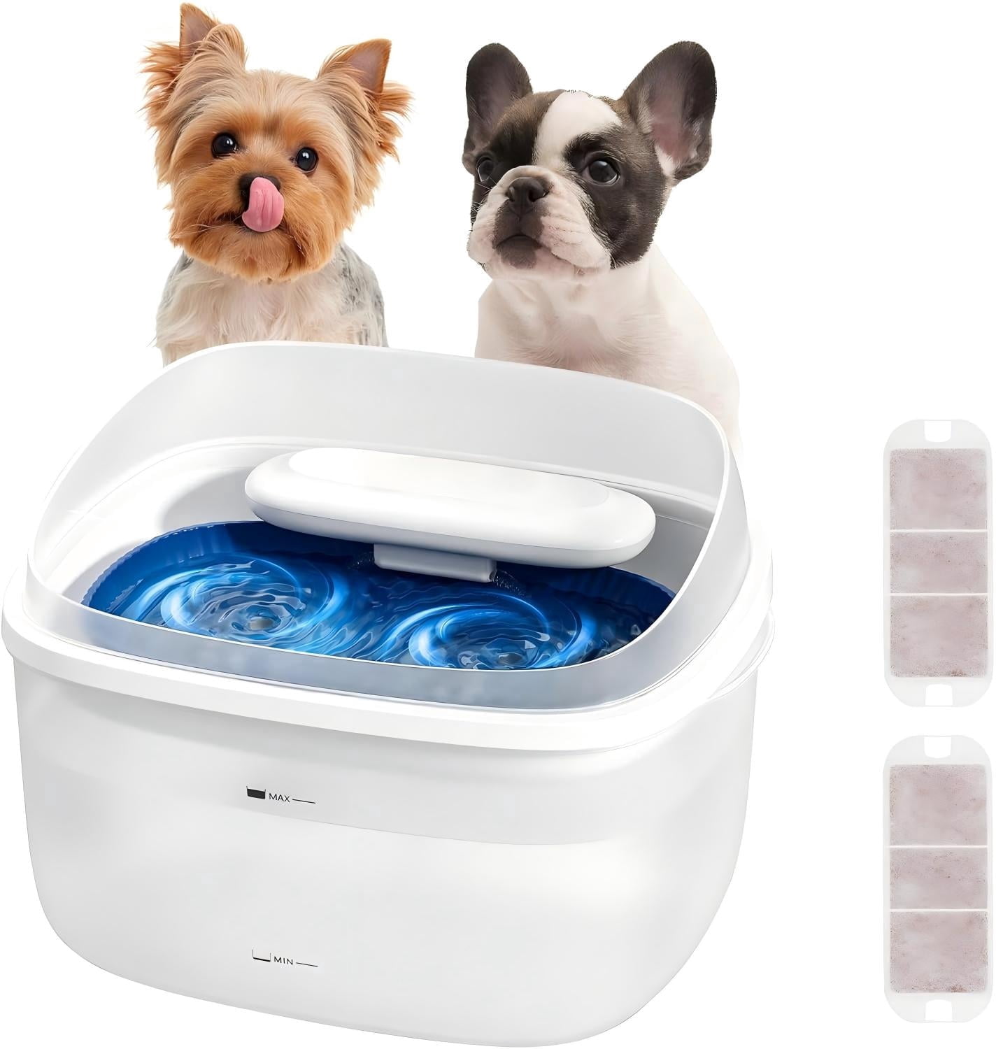 Nomipaw 1 Gallon Pet Water Fountain, Vortex Dog Water Fountain, Ultra Quiet Automatic Cat Fountain with Filter, Transparent Tank, Splash-Proof, Easy to Clean,White