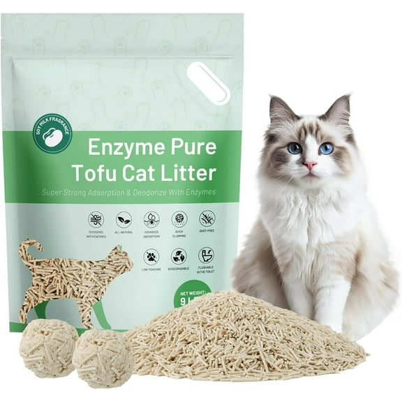 Nomipaw Enzyme Tofu Cat Litter, Flushable Clumping Cat Litter, Low Dust, Odor Control, Plant-Based Natural Kitten Litter with Fast Absorption & Low Tracking (9LBS)