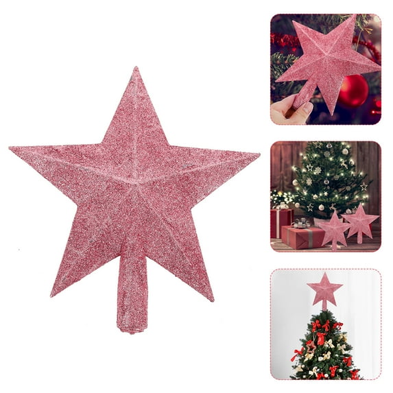 Nomive Pink Glitter Christmas Tree Topper Shatter-Proof 7.8 Inch Small Christmas Tree Decoration Treetop for Holiday Ornament