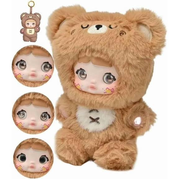 Nommi Blind Box Opened Plush Doll Nommi Loveliness Never Ends Series Confirmed Kawaii Plushie Charm Doll Cute Xmas Collectible Birthday Gift (Coffee Bear)