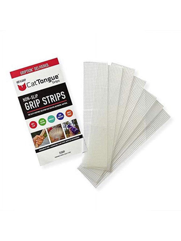 CatTongue Non-Slip Strips - 2" x 8.5" Pre-Cut Non-Abrasive Grip Tape Strips - Waterproof, Heavy-Duty Anti-Slip Tape, Clear