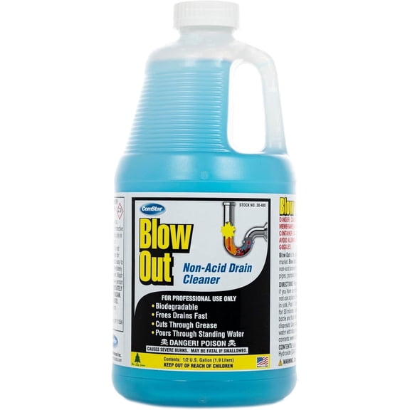 ComStar Blow Out, 1/2 Gallon, Non-Acid Liquid Drain Cleaner, Industrial Strength Formula for Fast Unclogging, Dissolves Hair Grease Soap & Organic Build-Up, Safe for Pipes, Septic, Porcelain (30-480)