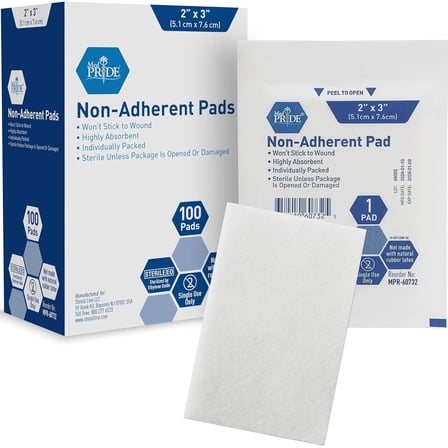 MEDPRIDE Sterile Non-Adherent Pads for Wound Dressing & First Aid Kit, 2'' x 3'' 100-Pack